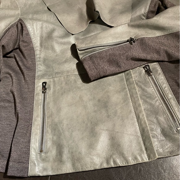 Women Genuine Leather Gray Moto Jacket size XL - Picture 4 of 13